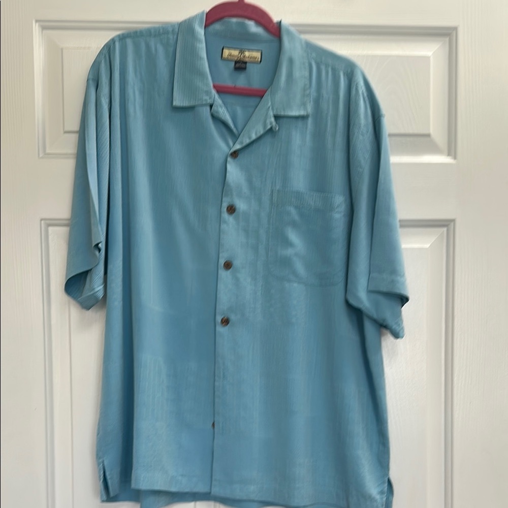 Cubavera Blue Casual Button Down Shirt with Camp Collar